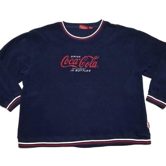 VINTAGE 90s Coca-Cola Blue Fleece Pull-on Sweater - Picture 1 of 10